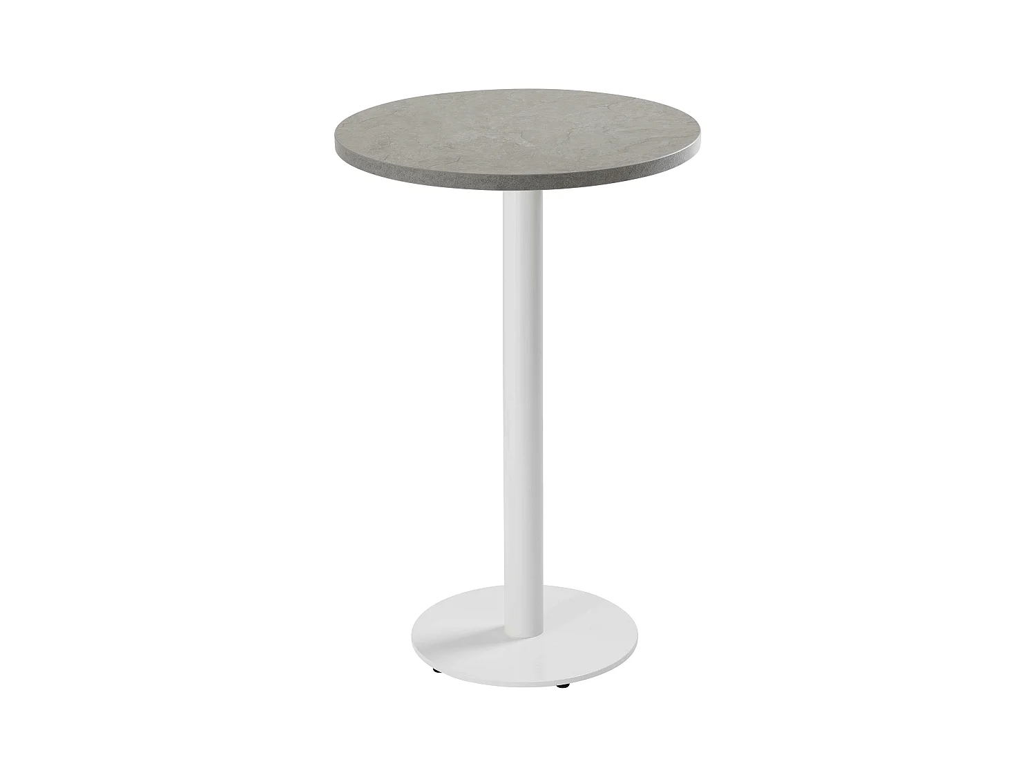 Tafel hoog rond 60 cm witte poot en lichtgrijze betonnen bekleding