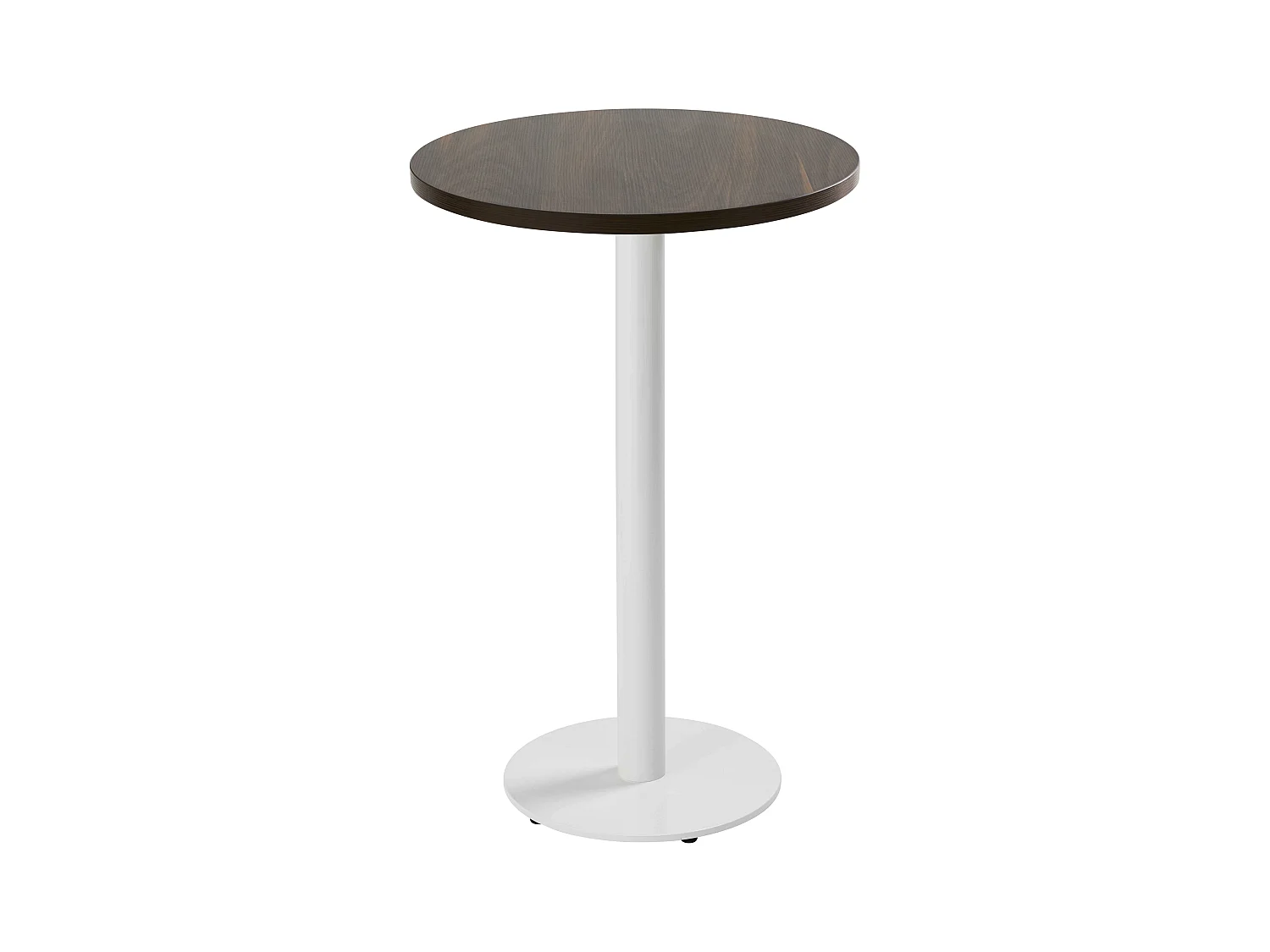 Tafel hoog rond 60 cm witte poot en donker houten bekleding