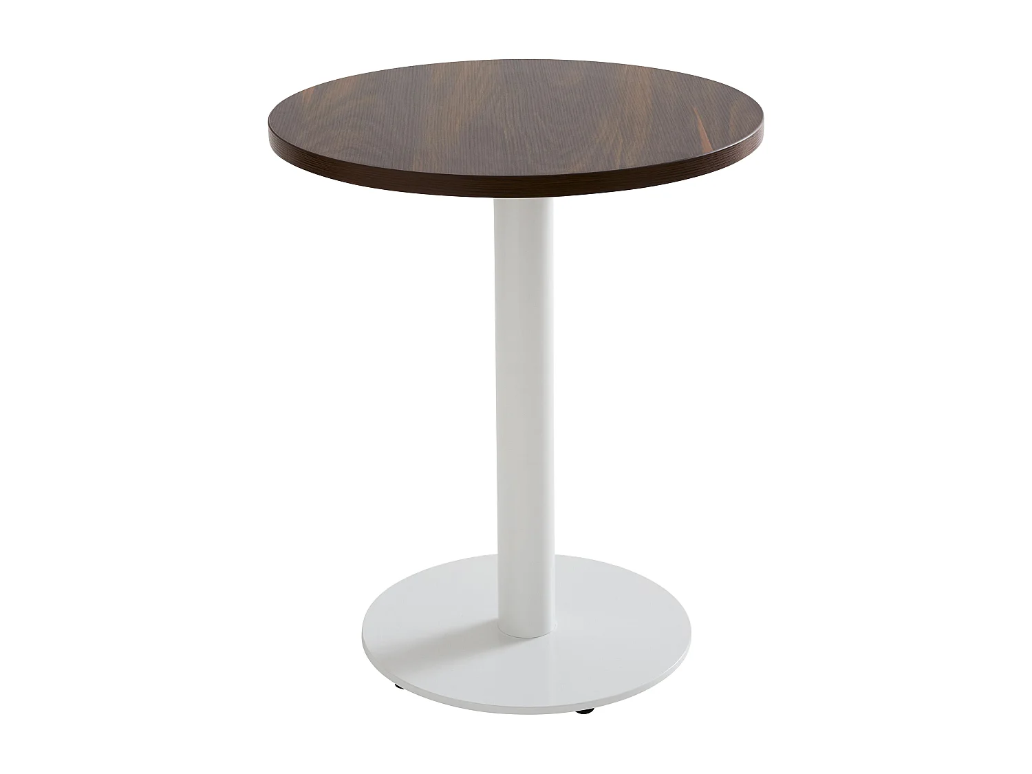Table à manger ronde 60 cm pied blanc et revêtement bois foncé
