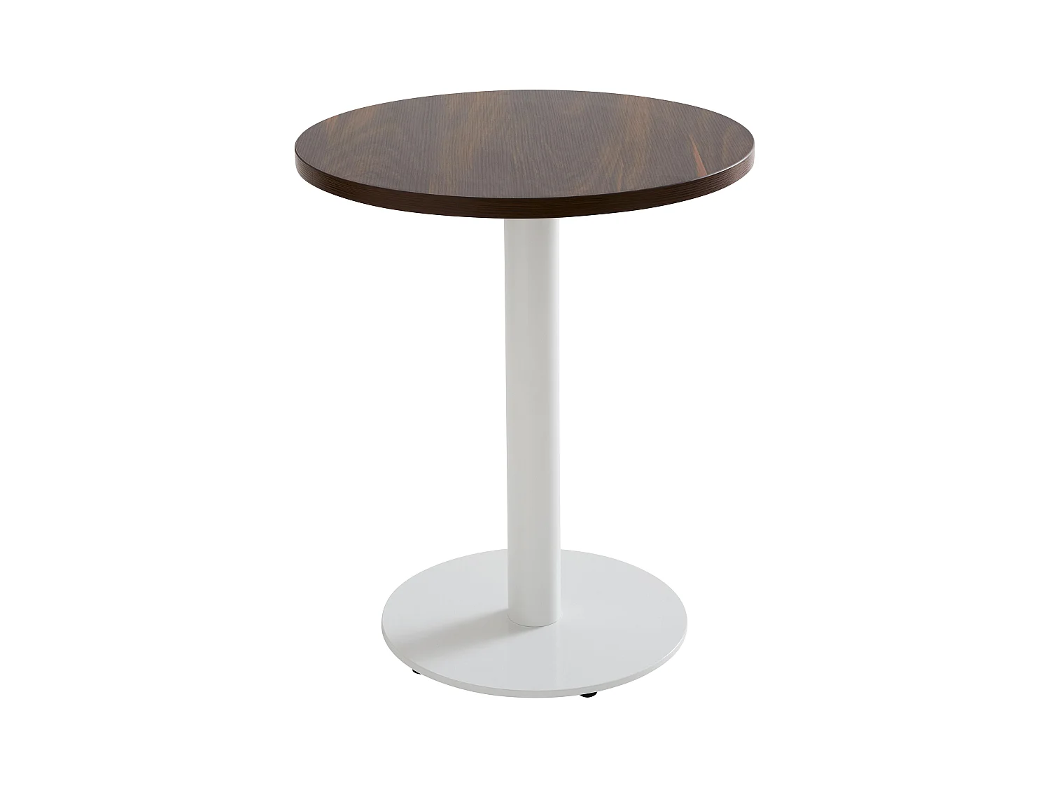 Table à manger ronde 60 cm pied blanc et revêtement bois foncé