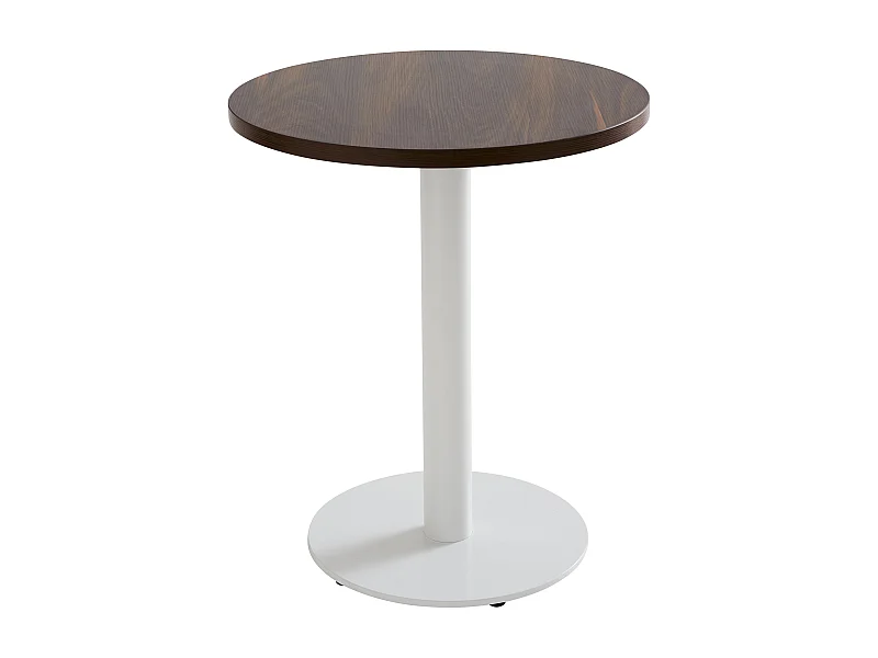 Table à manger ronde 60 cm pied blanc et revêtement bois foncé