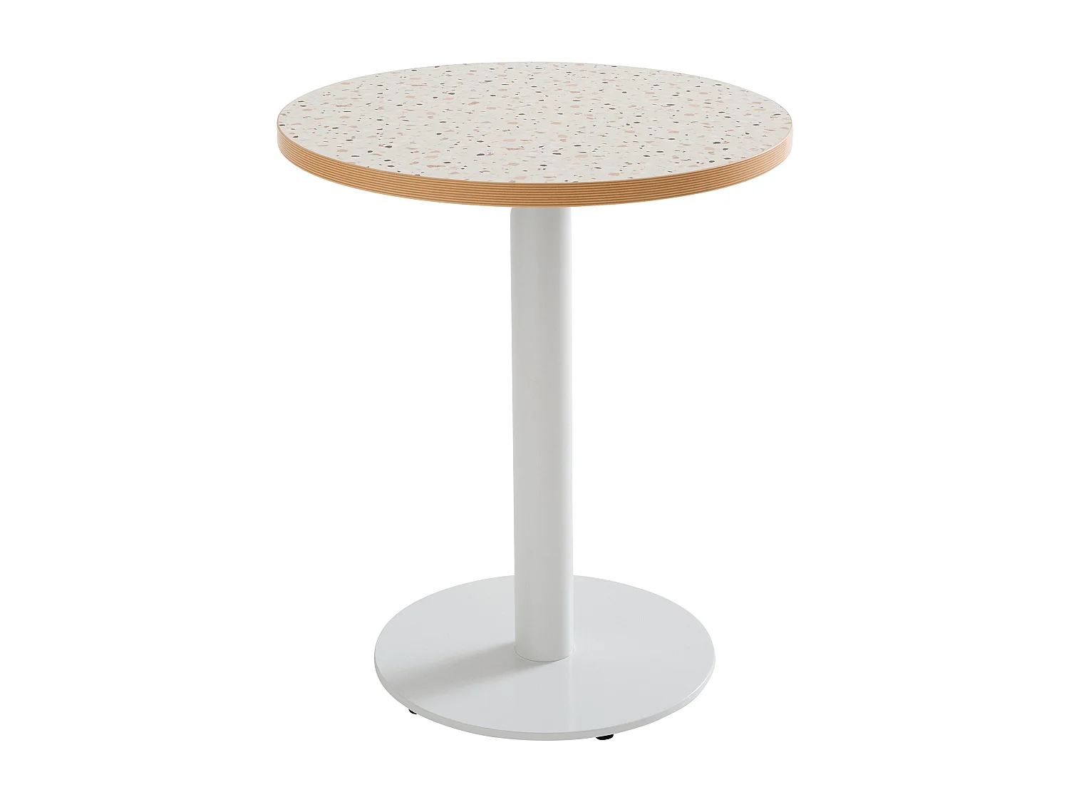 Table à manger ronde 60 cm pied blanc et revêtement terrazzo