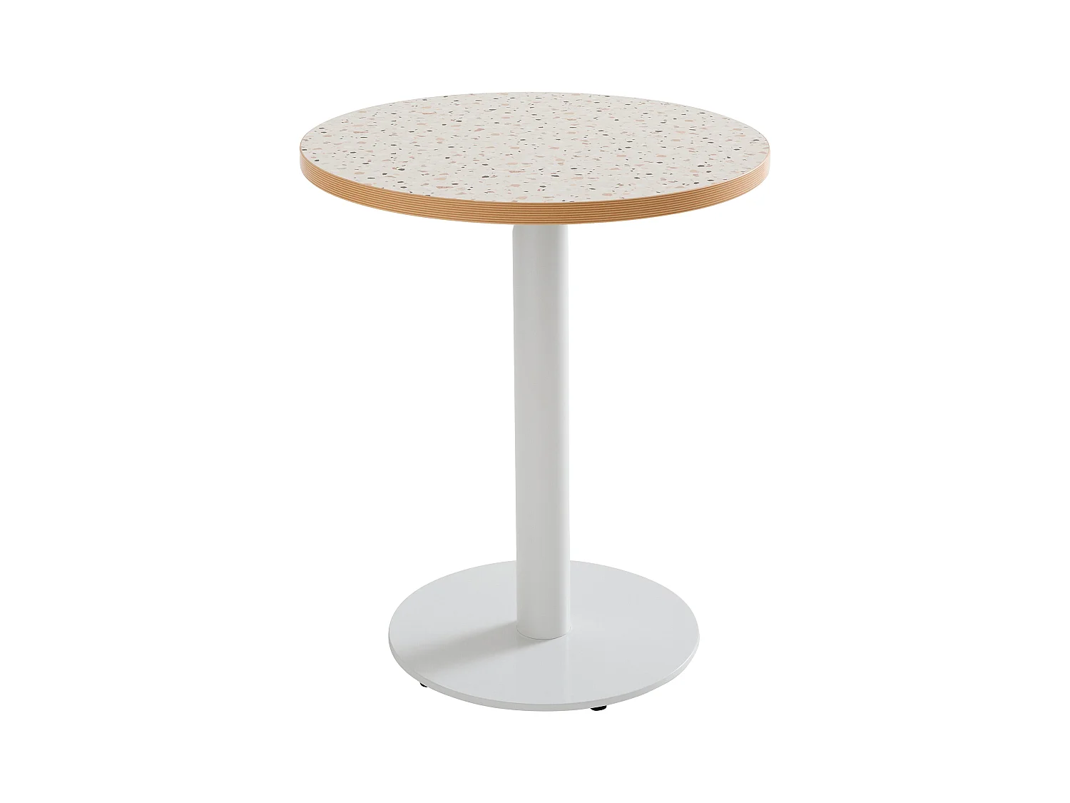 Tafel met een diameter van 60 cm, witte poot en terrazzo bekleding