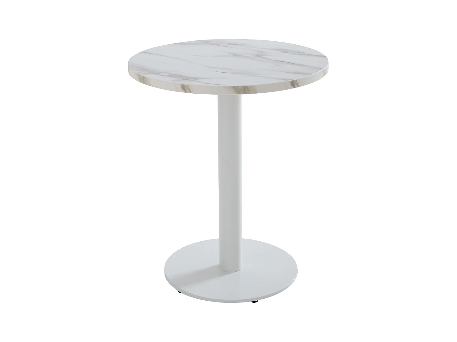 Table à manger ronde 60 cm pied blanc et revêtement marbre blanc