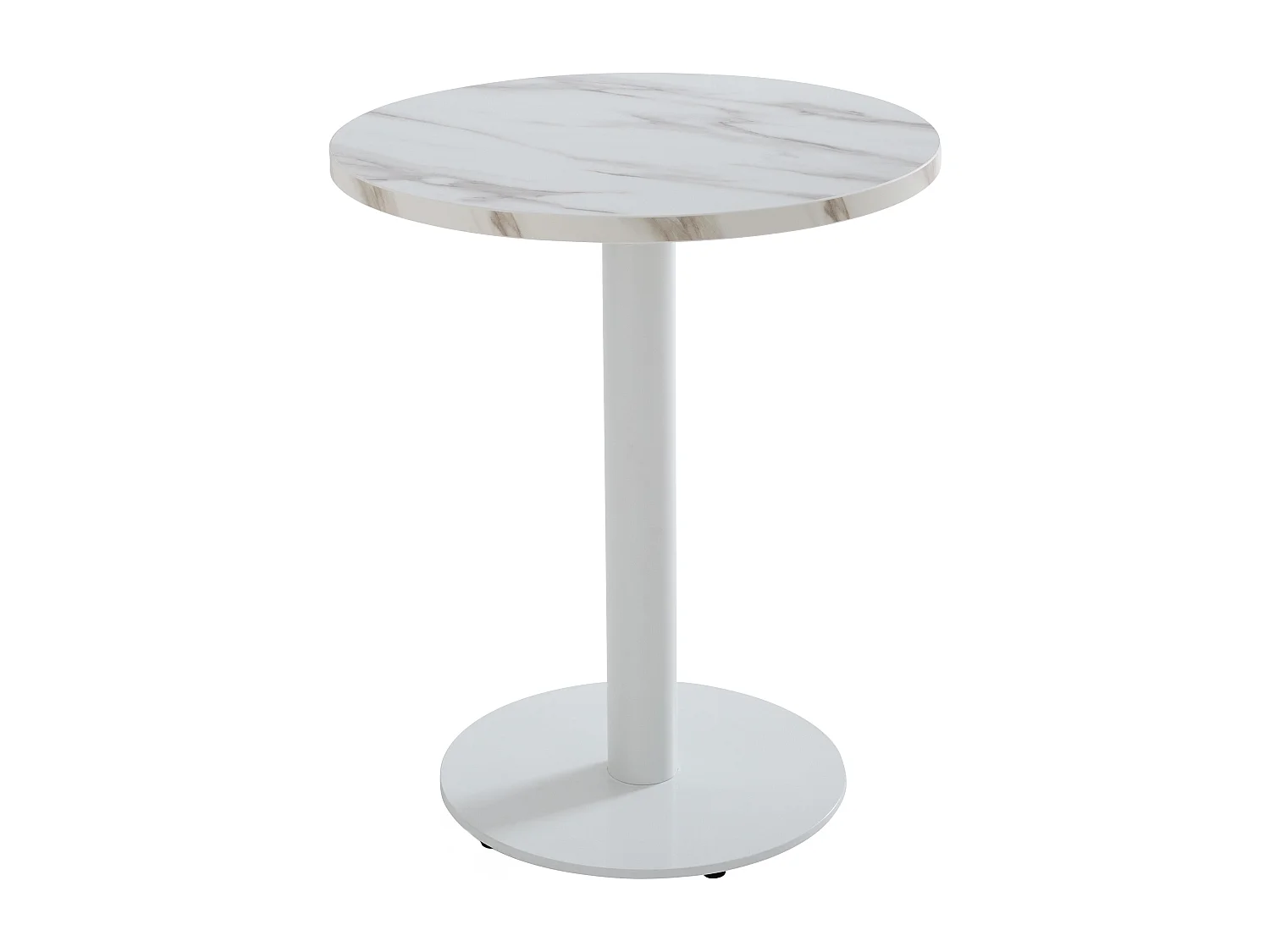 Tafel met een diameter van 60 cm, witte poot en wit marmeren bekleding