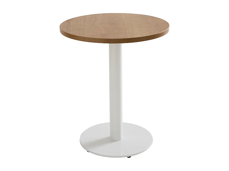 Table à manger ronde 60 cm pied blanc et revêtement bois clair
