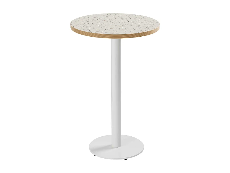 Table haute ronde 60 cm pied blanc et revêtement terrazzo