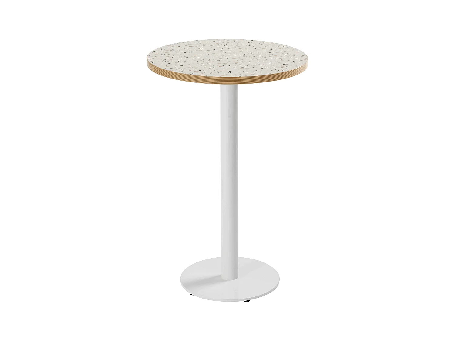 Table haute ronde 60 cm pied blanc et revêtement terrazzo