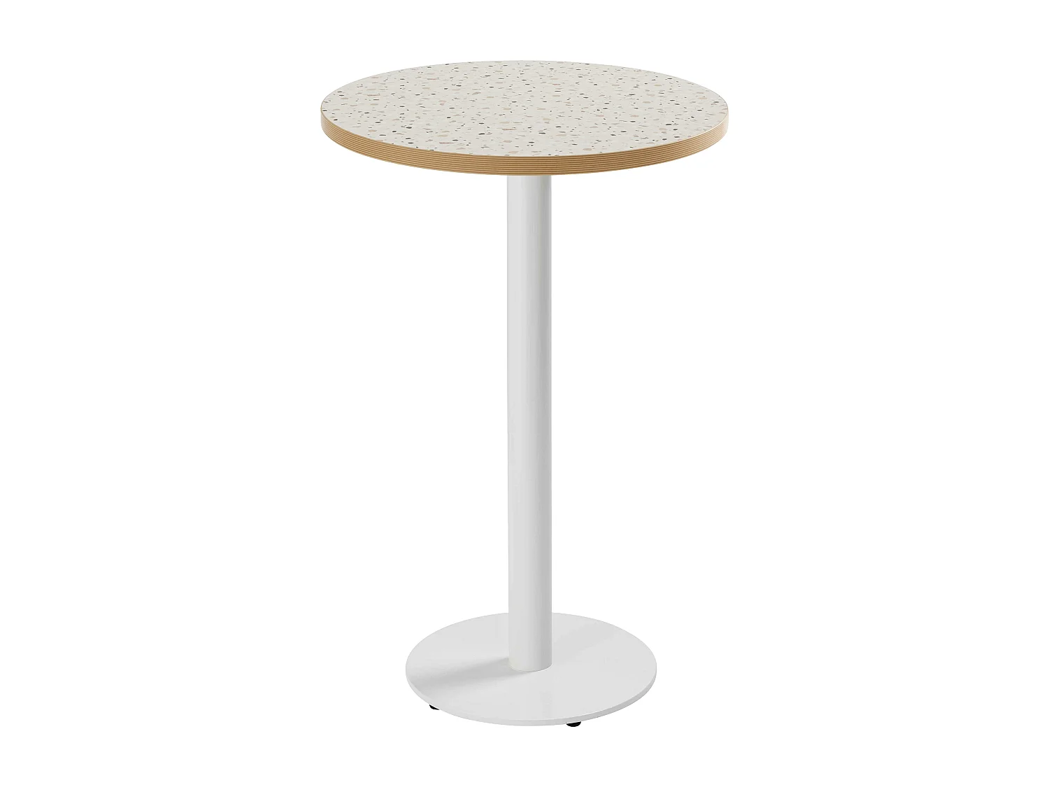 Table haute ronde 60 cm pied blanc et revêtement terrazzo