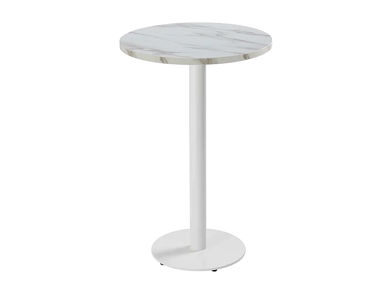 Table haute ronde 60 cm pied blanc et revêtement marbre blanc