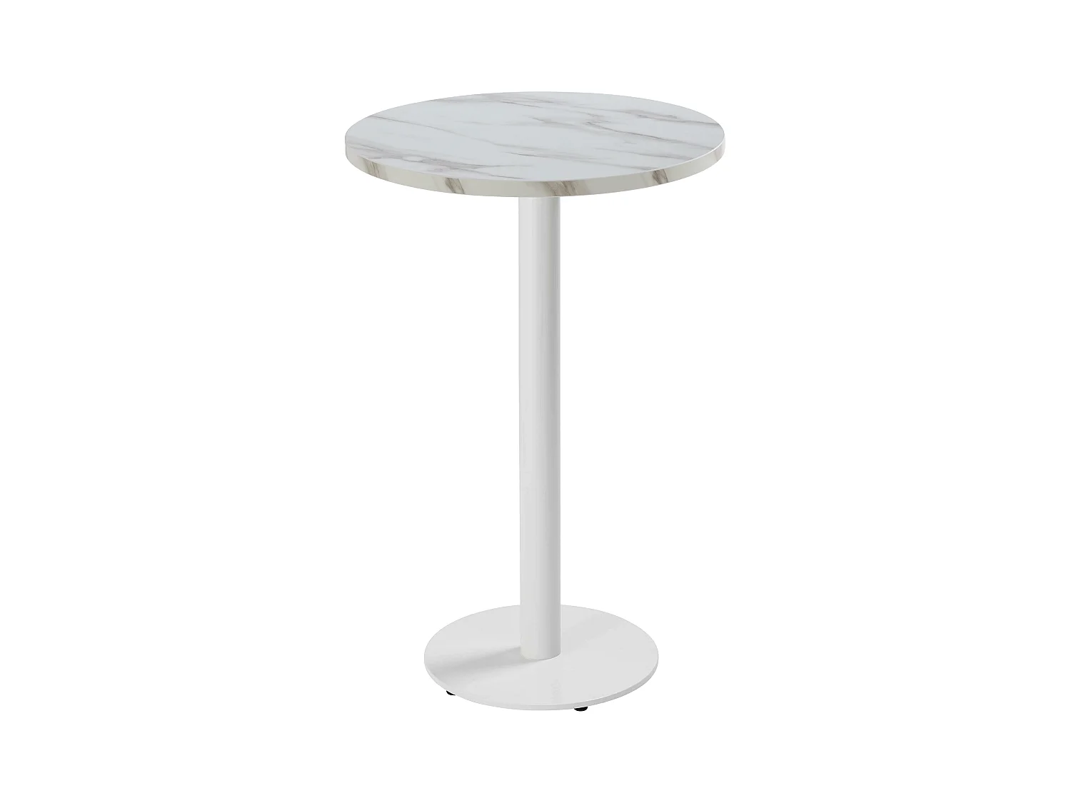 Ronde hoge tafel 60 cm met wit onderstel en wit marmeren blad