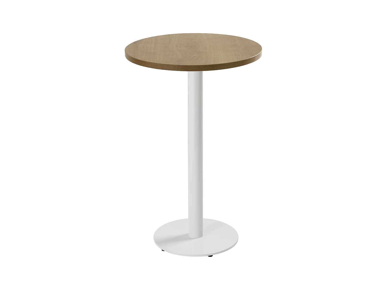 Tafel hoog rond 60 cm witte poot en lichte houten bekleding
