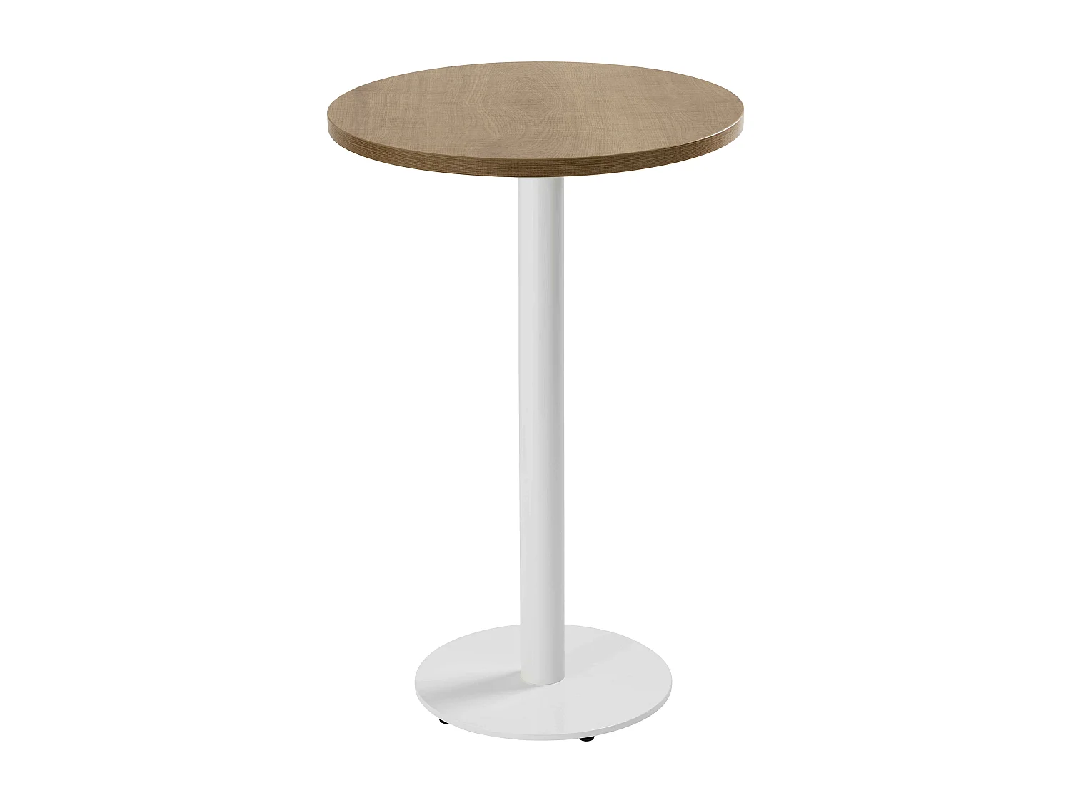Table haute ronde 60 cm pied blanc et revêtement bois clair