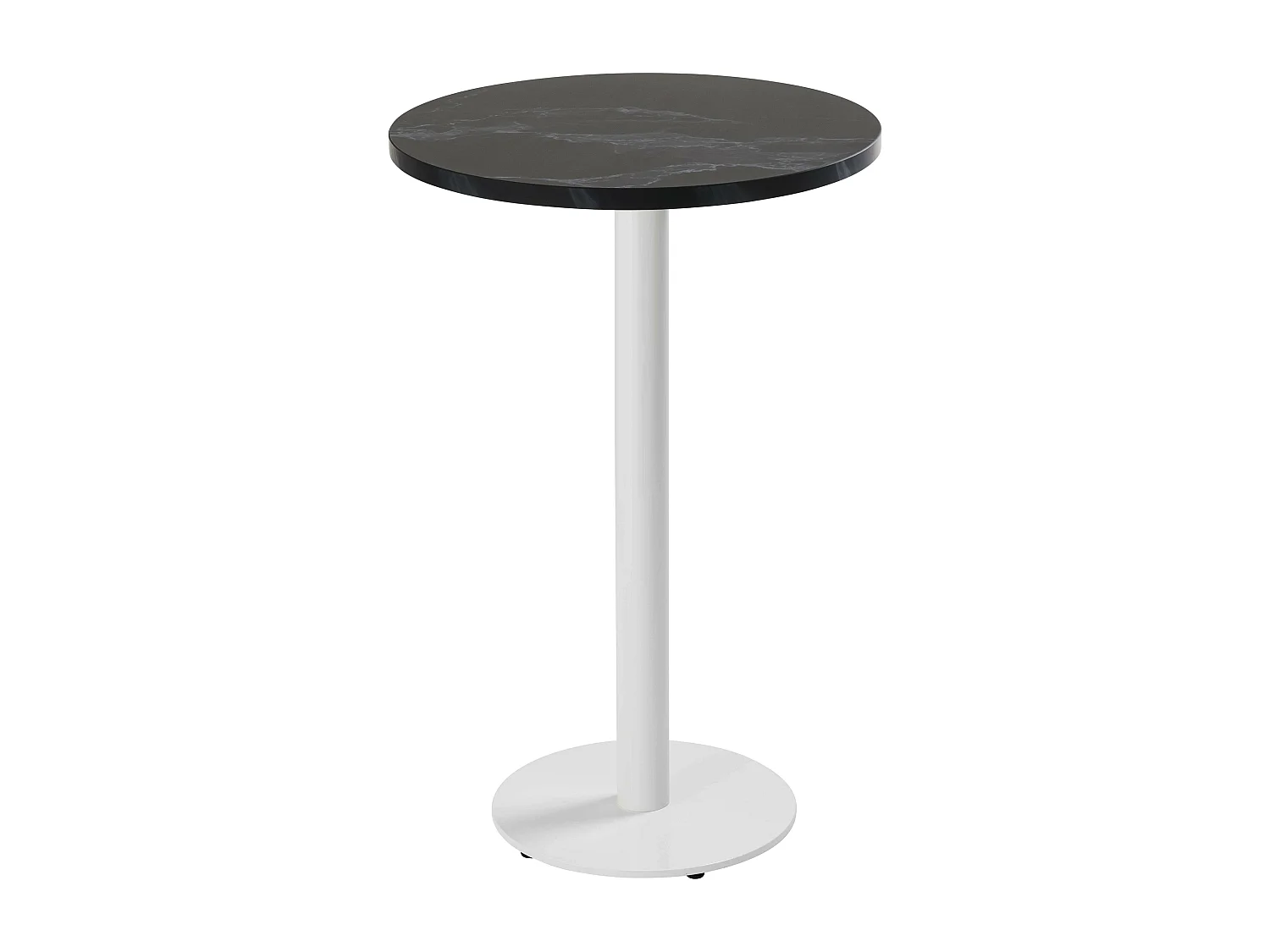 Table haute ronde 60 cm pied blanc et revêtement marbre noir