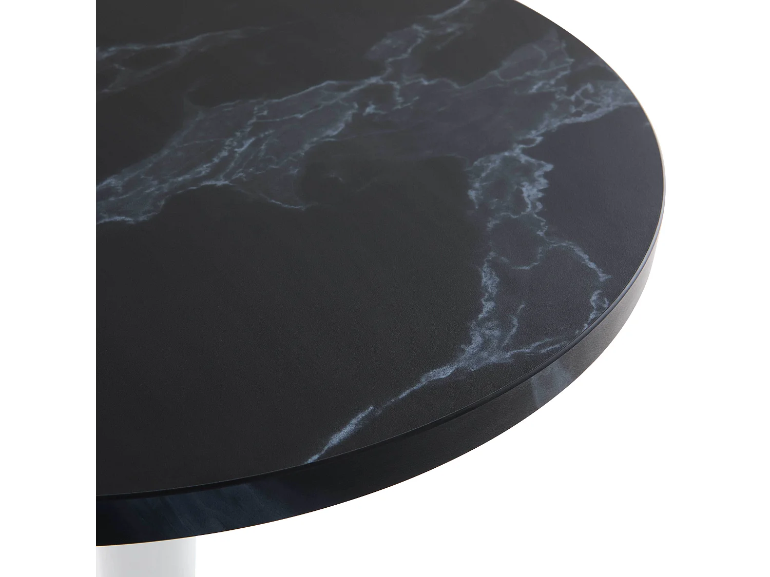 Table haute ronde 60 cm pied blanc et revêtement marbre noir