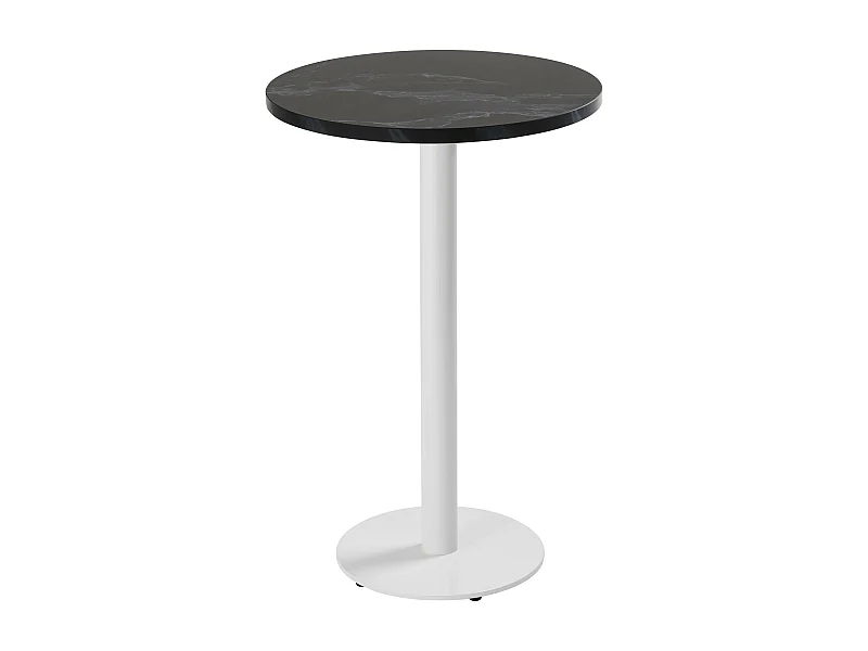 Table haute ronde 60 cm pied blanc et revêtement marbre noir