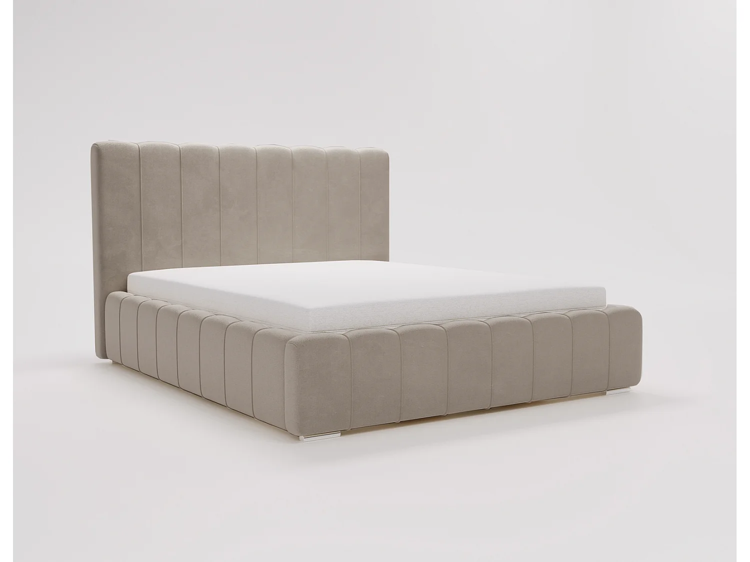 Emporius Lisbon lit avec rangement, lit adulte 160x200 sommier à lattes - lit coffre 160 x 200 - tissu velour Beige (Komodo 11)