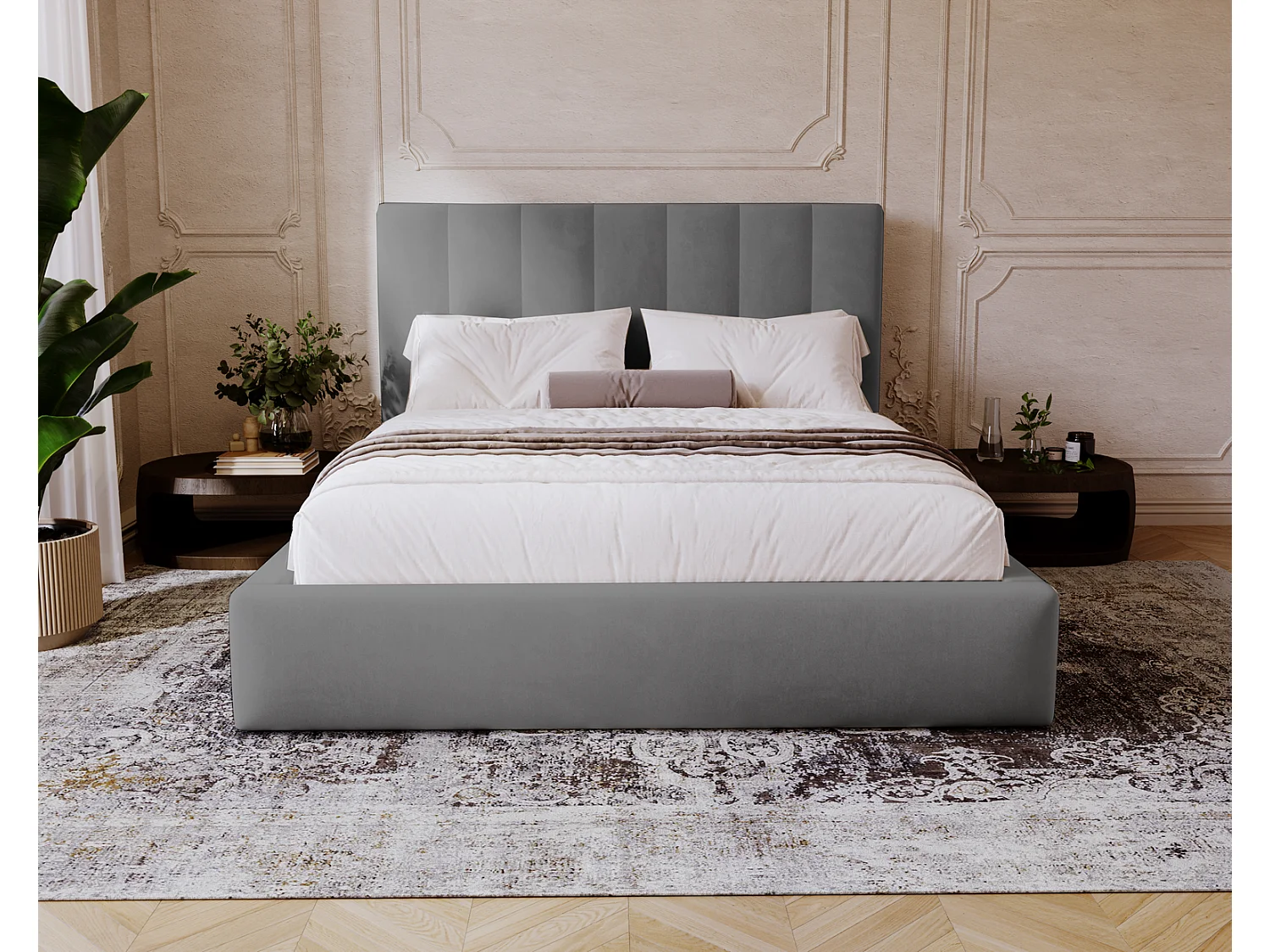 Emporius Velor lit coffre 160x200 avec rangement, lit adulte 160x200, sommier à lattes, velours Gris (Magic Velvet 2217)