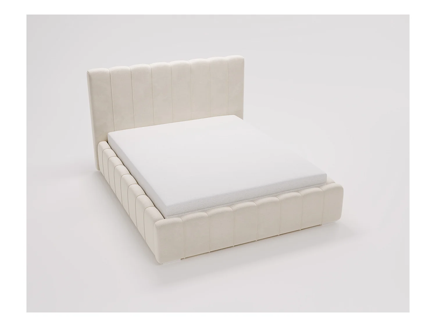 Emporius Lisbon lit avec rangement, lit adulte 200x200 sommier à lattes - lit coffre 200 x 200 - tissu velour Crème (Komodo 10)