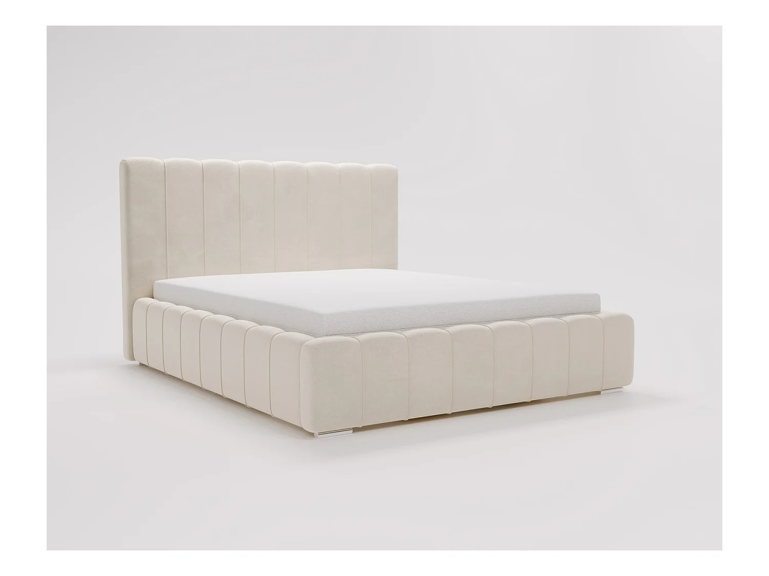 Emporius Lisbon lit avec rangement, lit adulte 200x200 sommier à lattes - lit coffre 200 x 200 - tissu velour Crème (Komodo 10)