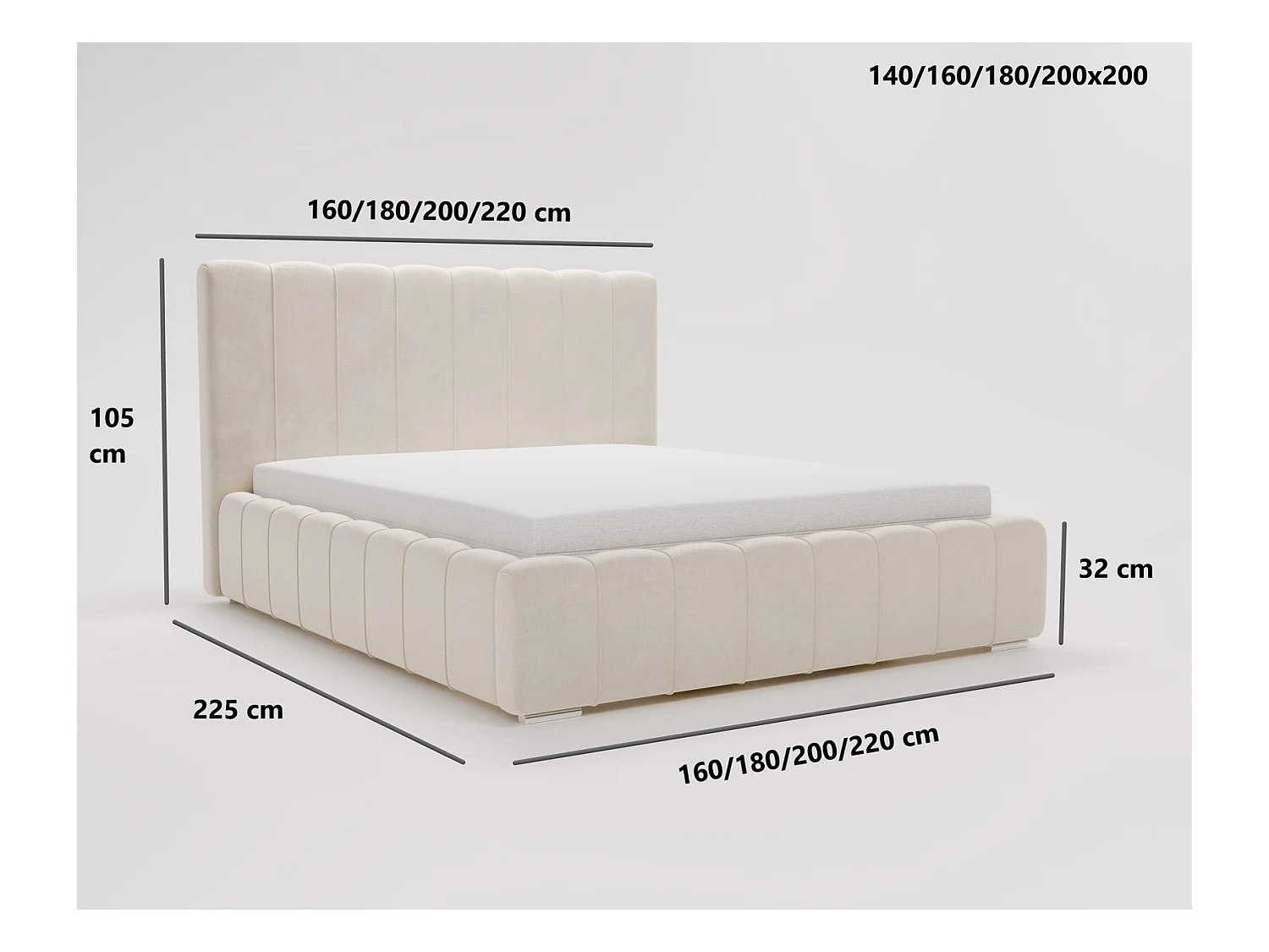 Emporius Lisbon lit avec rangement, lit adulte 200x200 sommier à lattes - lit coffre 200 x 200 - tissu velour Crème (Komodo 10)