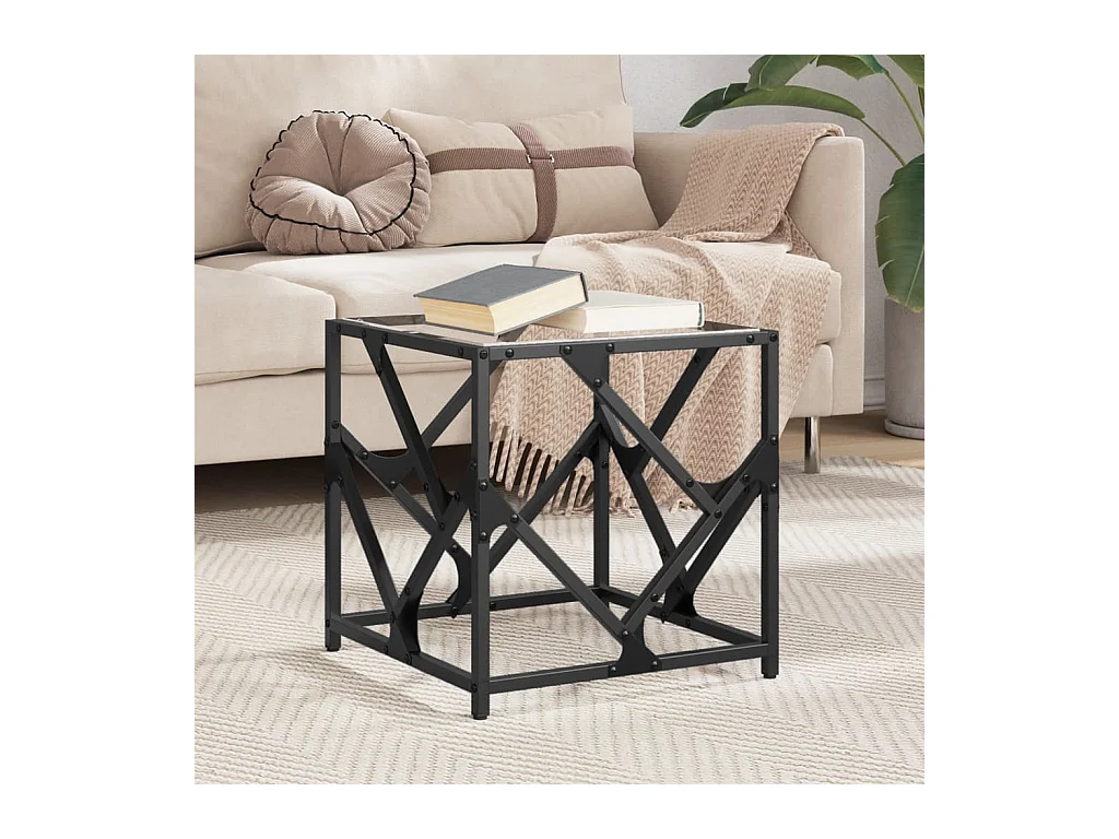 Couchtisch mit Glasplatte Transparent 40x40x41 cm Stahl