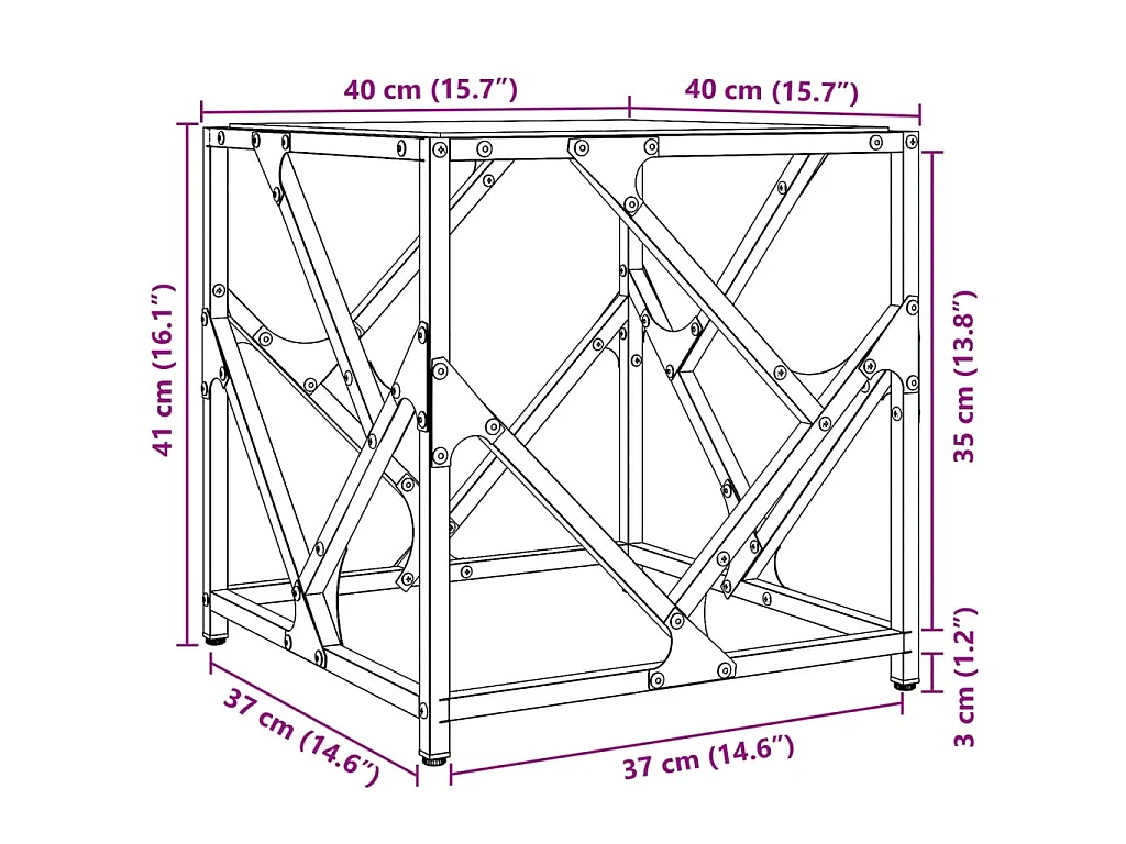 Table basse avec dessus en verre transparent 40x40x41 cm acier