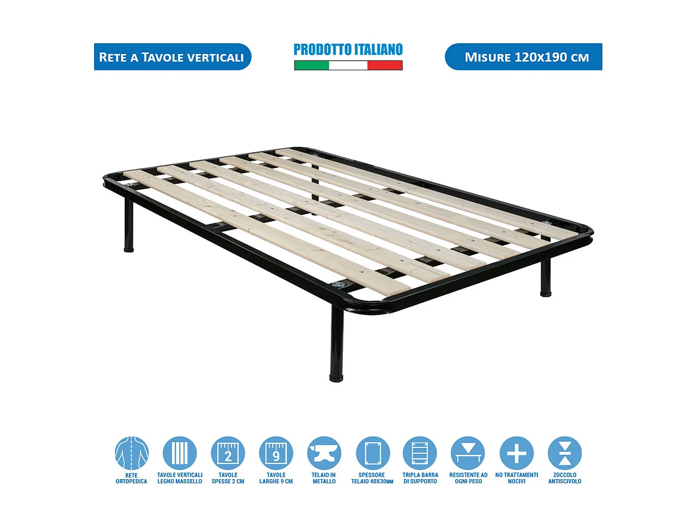 Kit letto piazza e mezza 120x190 con materasso a molle e lana rigido Messico, rete a tavole e cuscino fiocco memory incluso - Comprarredo