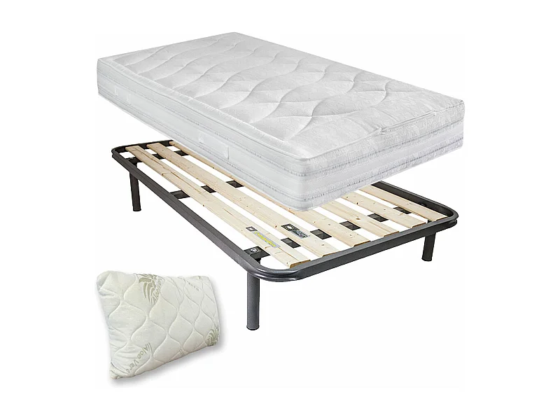 Kit letto piazza e mezza 120x190 con materasso a molle e lana rigido Messico, rete a tavole e cuscino fiocco memory incluso - Comprarredo