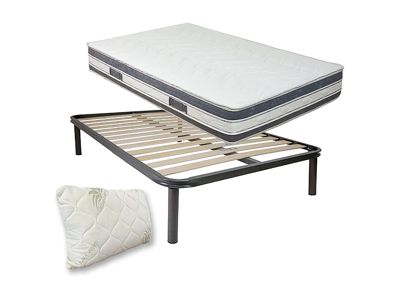 Kit rete e materasso memory Malaga piazza e mezza 120x190, sfoderabile, ioni d'argento 25cm, rete ortopedica e cuscino fiocco memory - Comprarredo