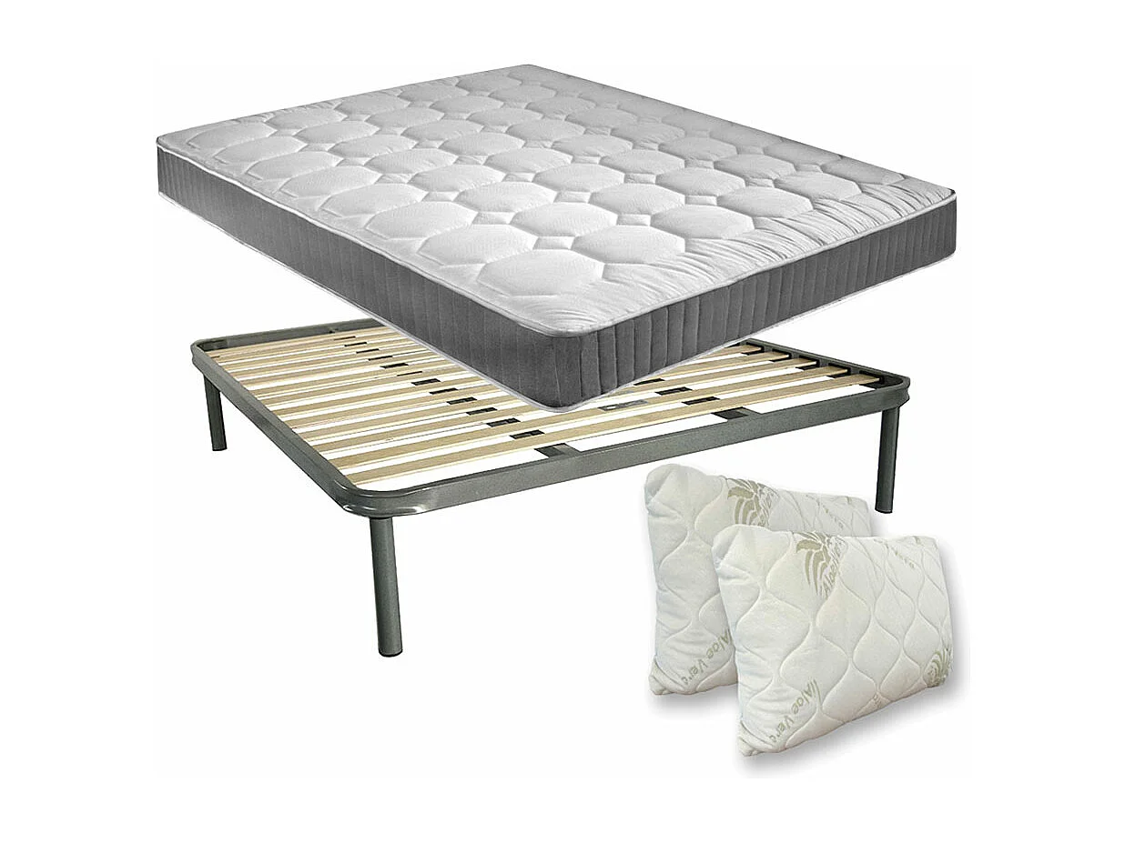 Set letto matrimoniale 160x190 con rete ortopedica flessibile, materasso a molle rigido Panama e cuscini memory - Comprarredo
