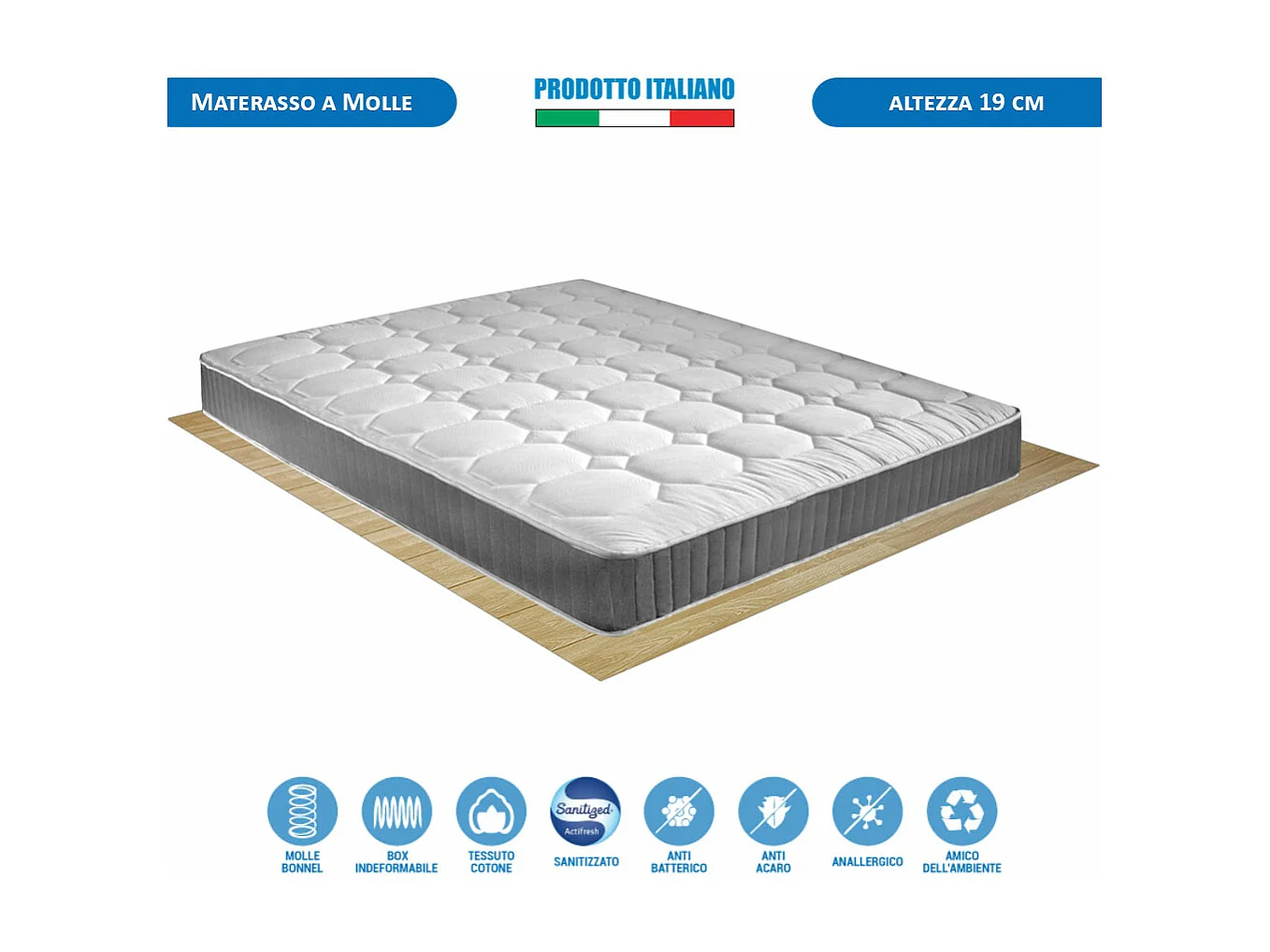 Set letto matrimoniale 160x190 con rete ortopedica flessibile, materasso a molle rigido Panama e cuscini memory - Comprarredo