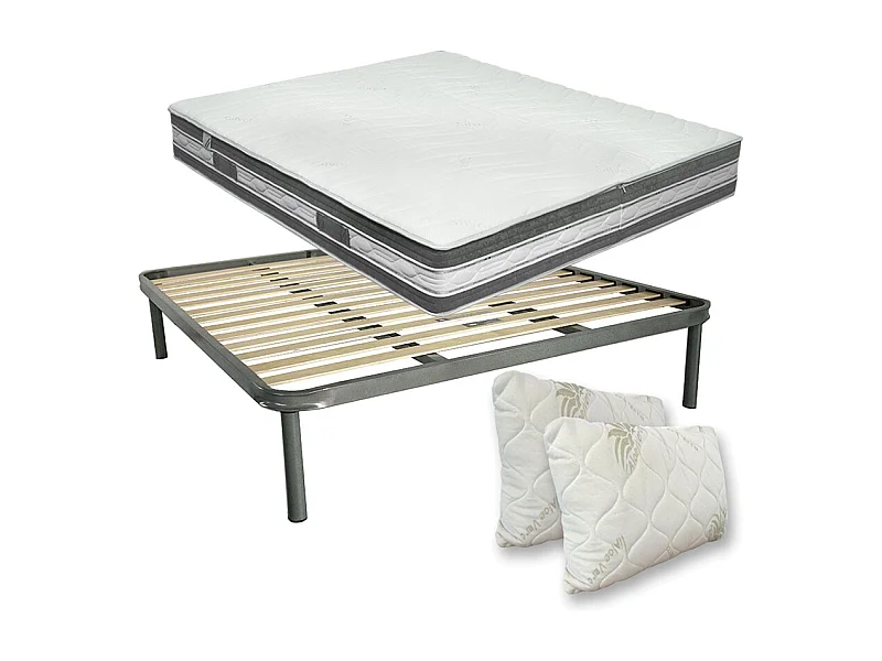 Kit rete e materasso memory Malaga matrimoniale 160x190, sfoderabile, ioni d'argento 25cm, rete ortopedica e cuscini memory - Comprarredo