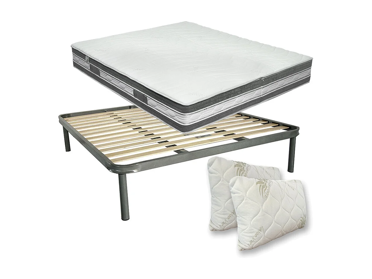 Kit rete e materasso memory Malaga matrimoniale 160x190, sfoderabile, ioni d'argento 25cm, rete ortopedica e cuscini memory - Comprarredo