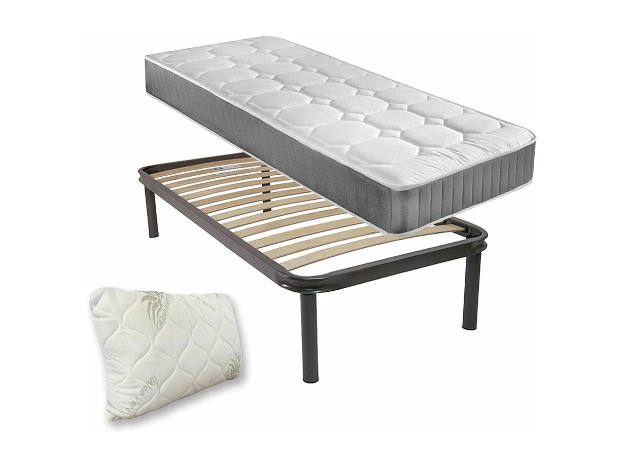 Set letto singolo 80x190 con rete ortopedica flessibile, materasso a molle rigido Panama e cuscino fiocco memory - Comprarredo