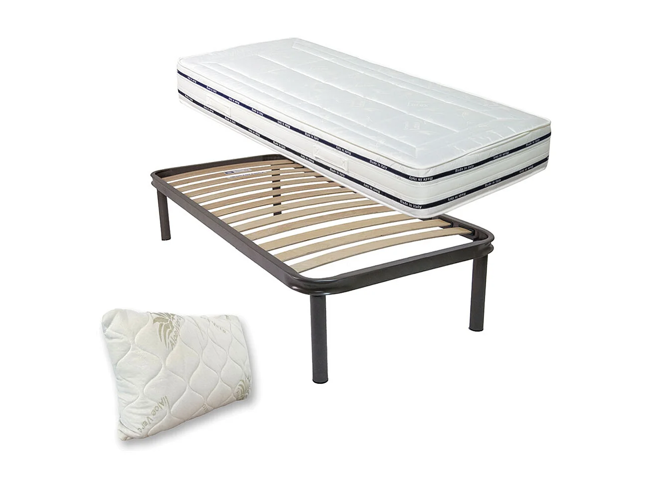 Kit materasso memory e rete ortopedica Finlandia singolo 80x190, rete metallica flessibile, cuscino fiocco memory incluso - Comprarredo
