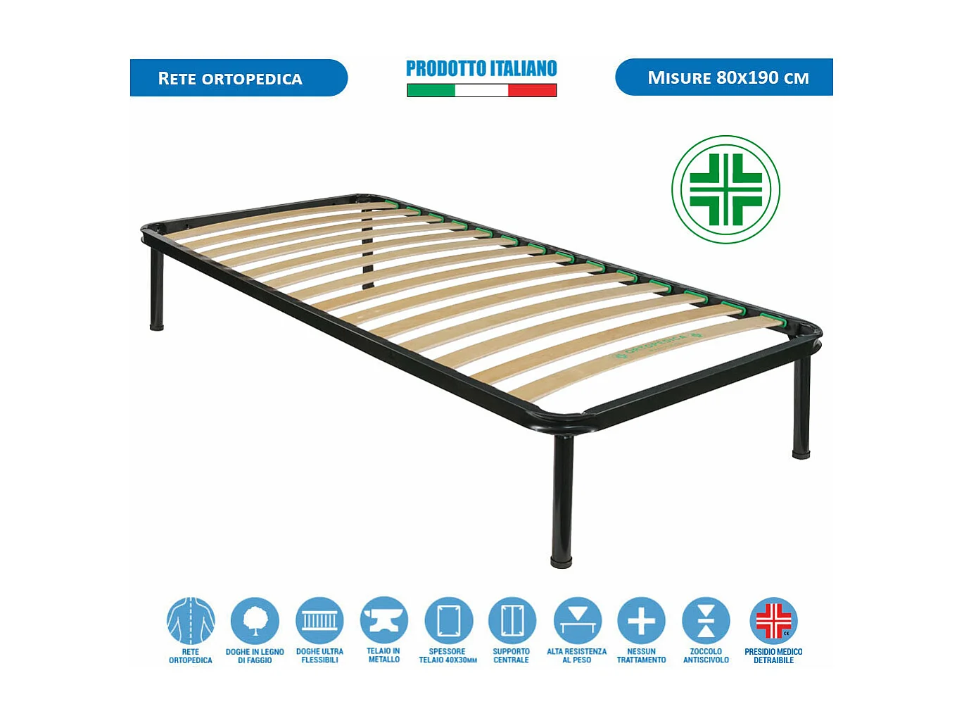 Kit materasso memory e rete ortopedica Finlandia singolo 80x190, rete metallica flessibile, cuscino fiocco memory incluso - Comprarredo