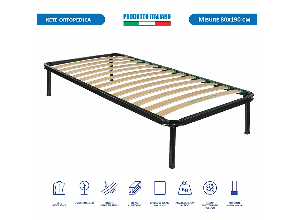 Kit materasso memory e rete ortopedica Finlandia singolo 80x190, rete metallica flessibile, cuscino fiocco memory incluso - Comprarredo
