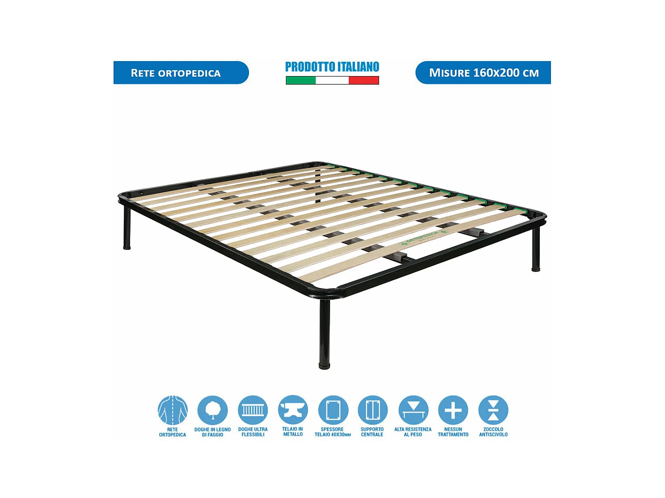 Kit materasso e rete Norvegia matrimoniale 160x200, doghe in legno, telaio in ferro, cuscini memory inclusi - Comprarredo