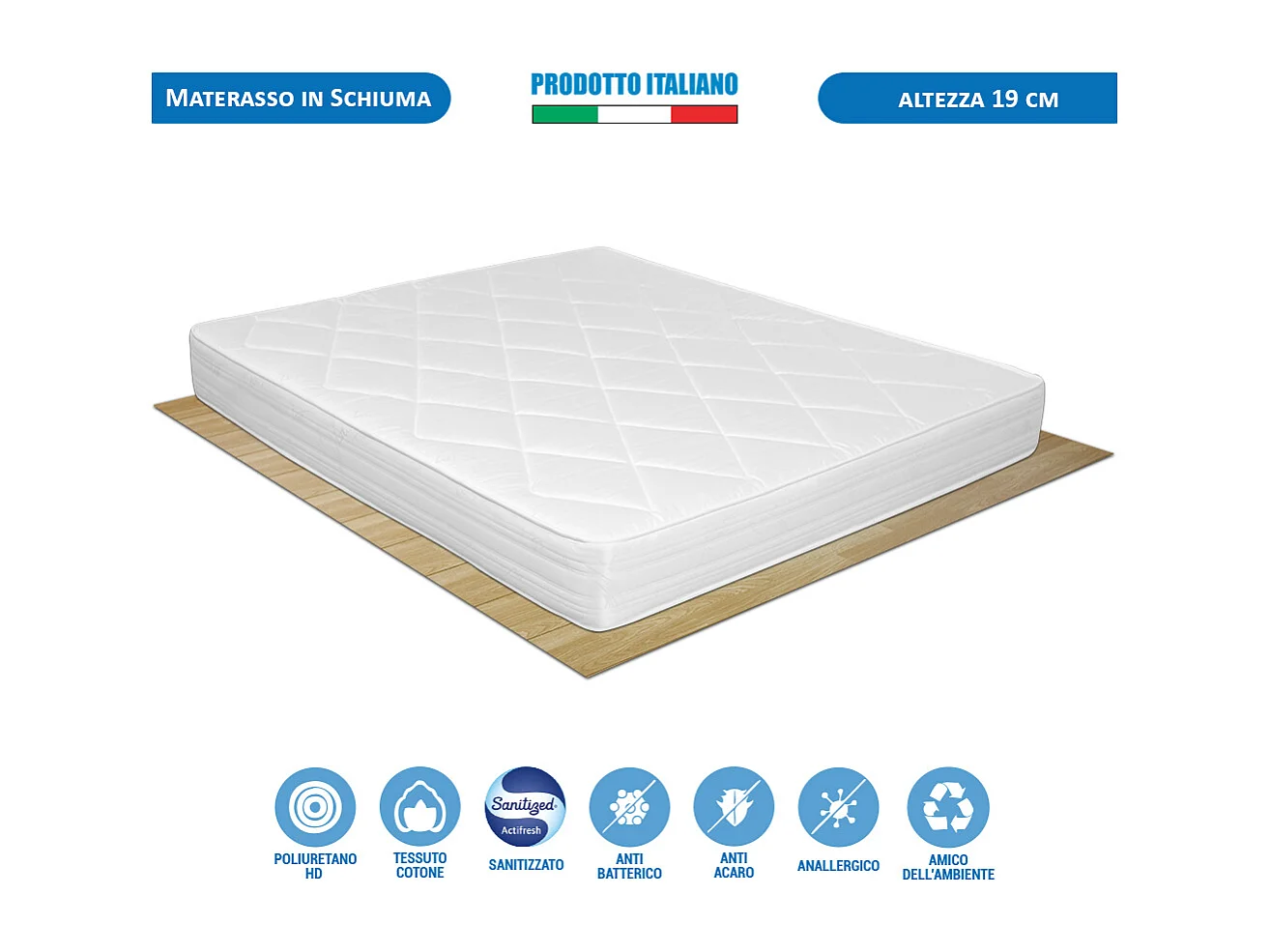 Kit materasso e rete Norvegia matrimoniale 160x200, doghe in legno, telaio in ferro, cuscini memory inclusi - Comprarredo