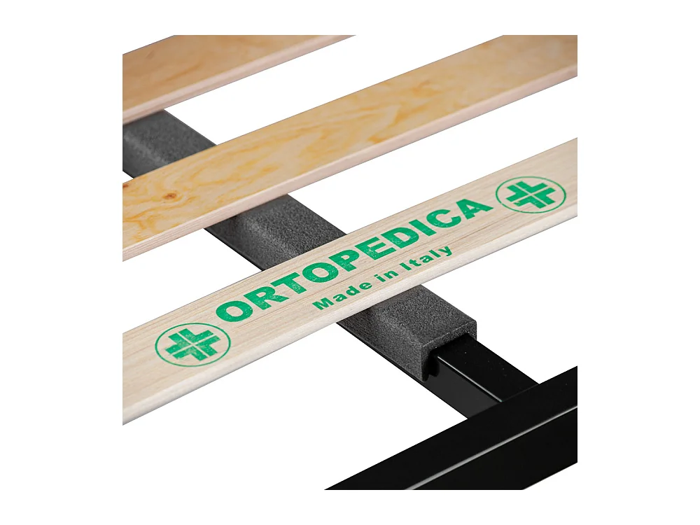 Kit materasso e rete Norvegia piazza e mezza 120x190, doghe in legno, telaio in ferro, cuscino fiocco memory incluso - Comprarredo