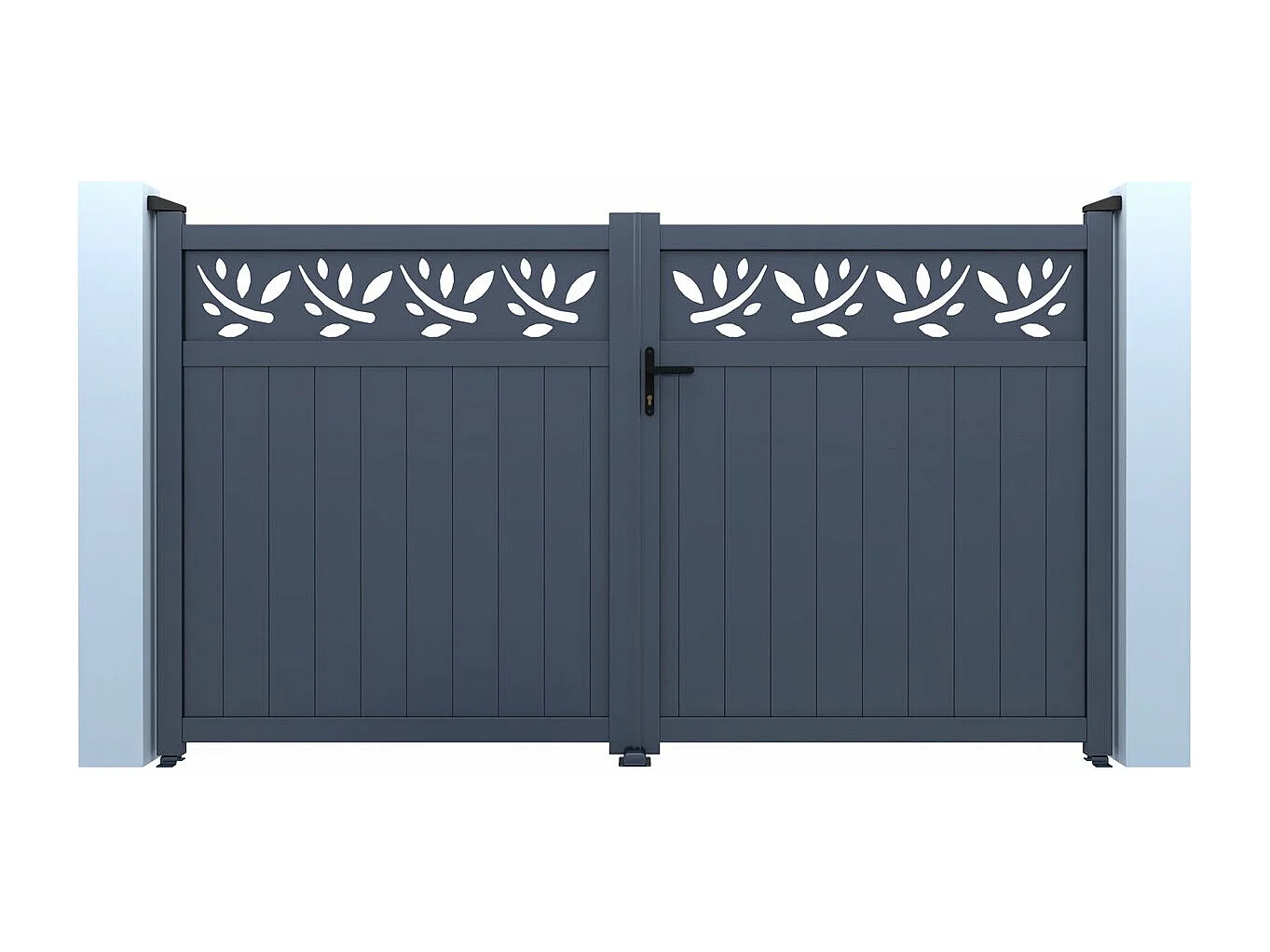Portail aluminium semi-ajouré à motif "Maya" - 340 x 180 cm - Gris