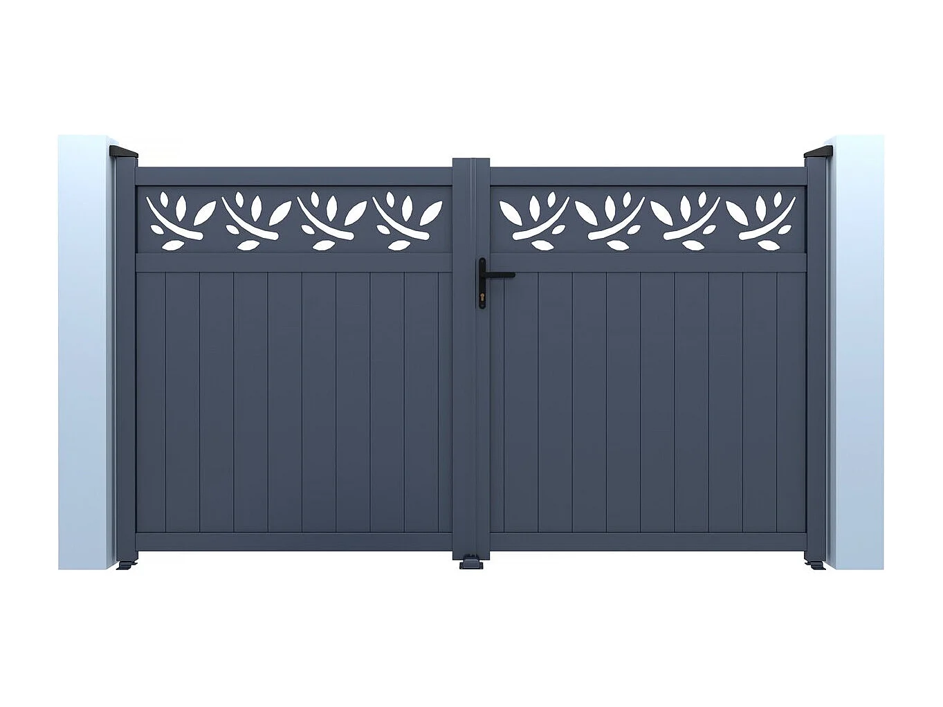 Portail aluminium semi-ajouré à motif "Maya" - 340 x 180 cm - Gris