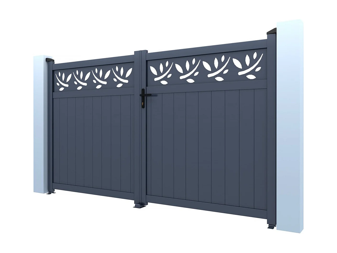 Portail aluminium semi-ajouré à motif "Maya" - 340 x 180 cm - Gris