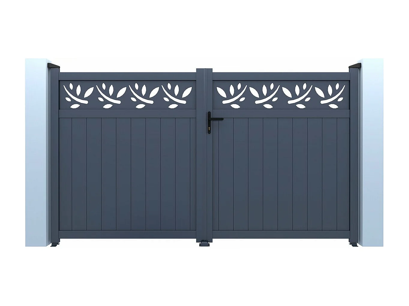 Portail aluminium semi-ajouré à motif "Maya" - 300 x 140 cm - Gris