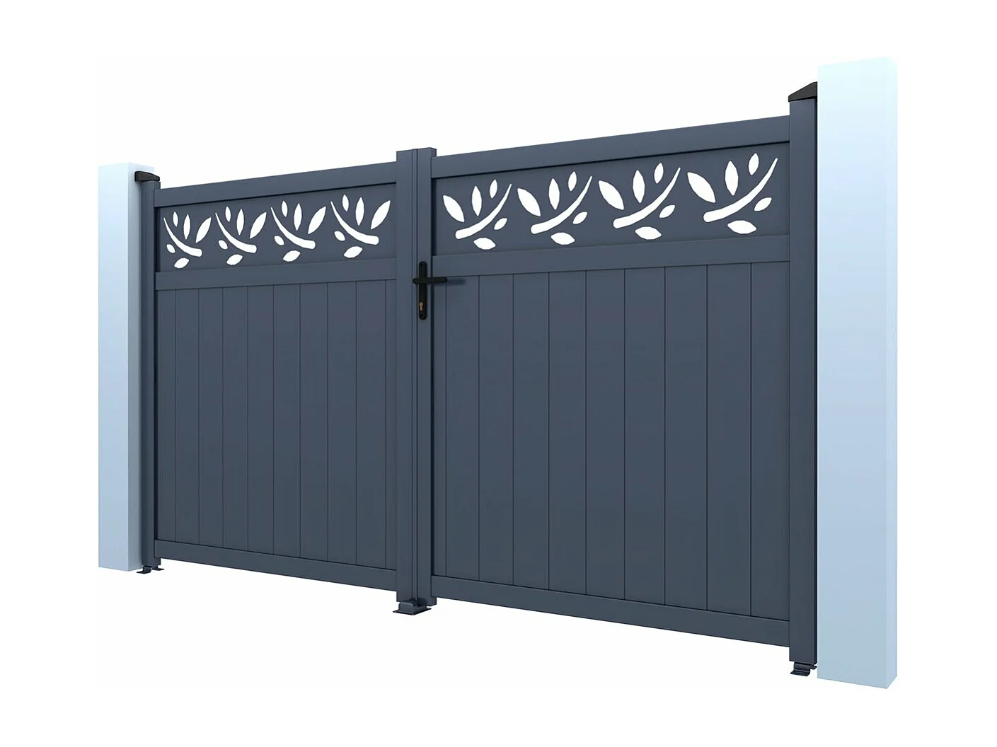 Portail aluminium semi-ajouré à motif "Maya" - 300 x 140 cm - Gris