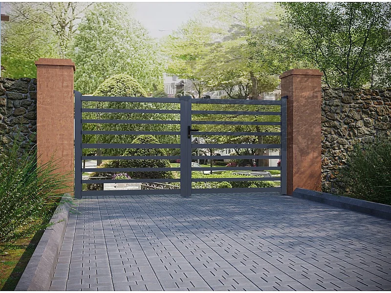 Portail aluminium ajouré "Martin" - 340 x 180 cm - Gris