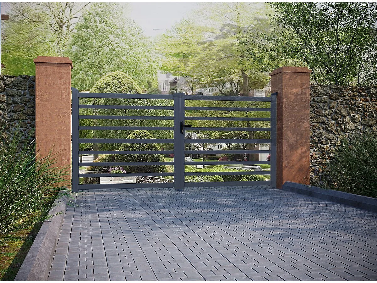 Portão de alumínio "Martin" de abrir - 340 x 180 cm - Cinzento