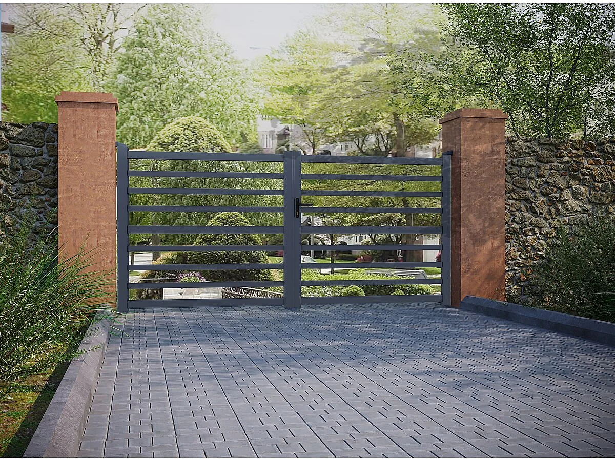 Portail aluminium ajouré "Martin" - 300 x 140 cm - Gris