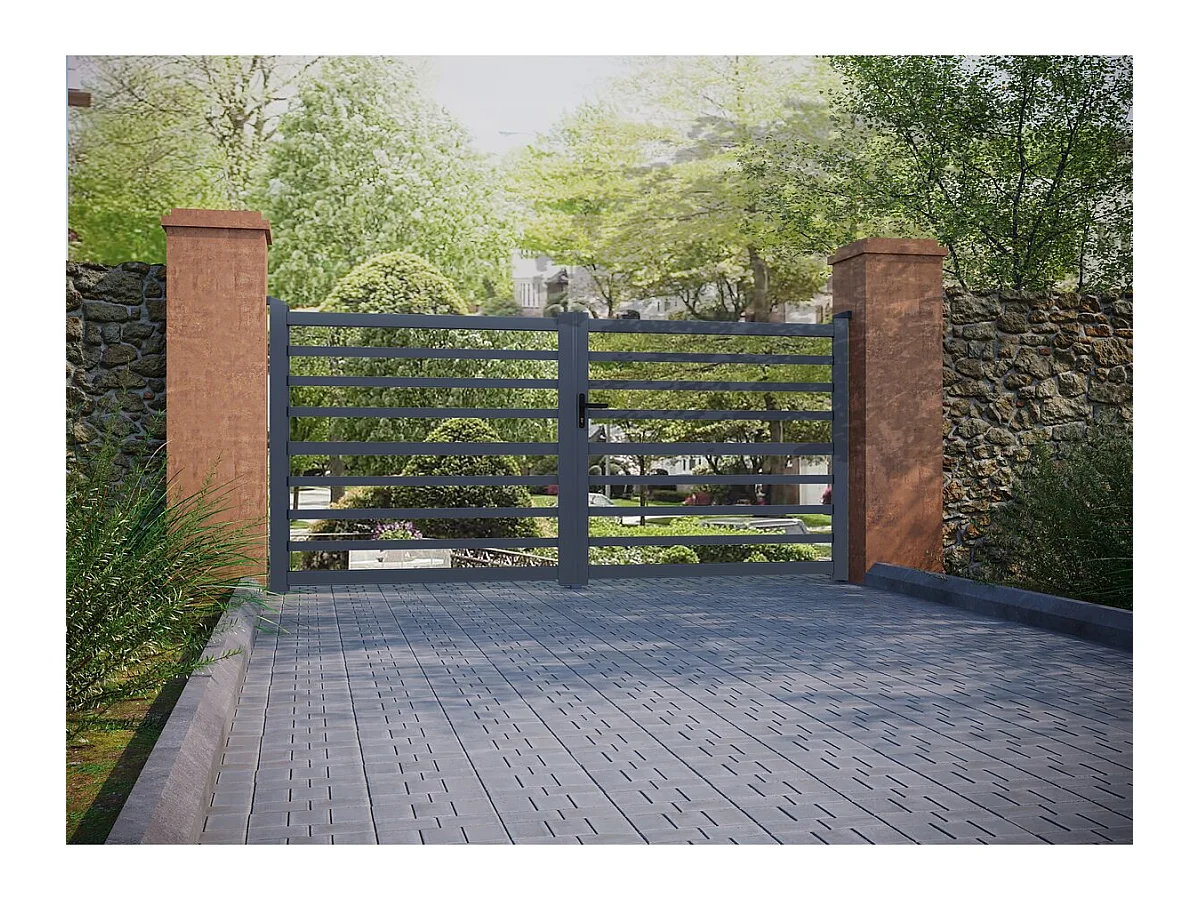 Portail aluminium ajouré "Martin" - 300 x 180 cm - Gris
